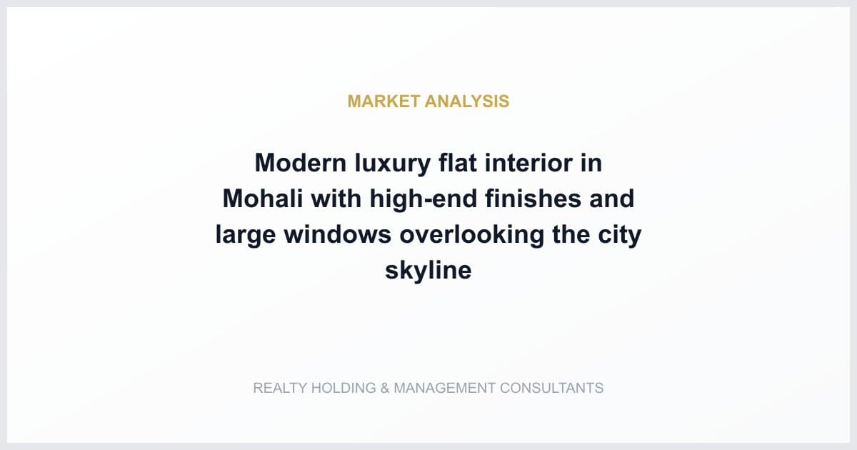 Modern luxury flat interior in Mohali with high-end finishes and large windows overlooking the city skyline